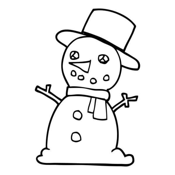 Line Drawing Cartoon Snowman — Stock Vector