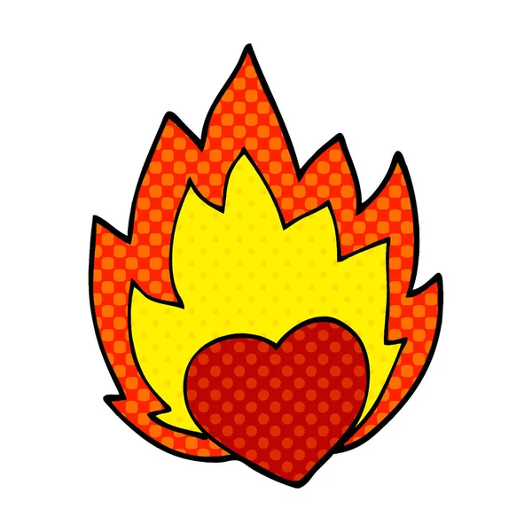 Cartoon Doodle Flammendes Herz — Stockvektor
