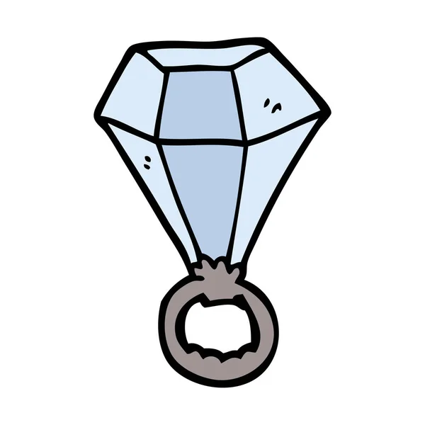 Desenho Animado Doodle Anel Diamante — Vetor de Stock