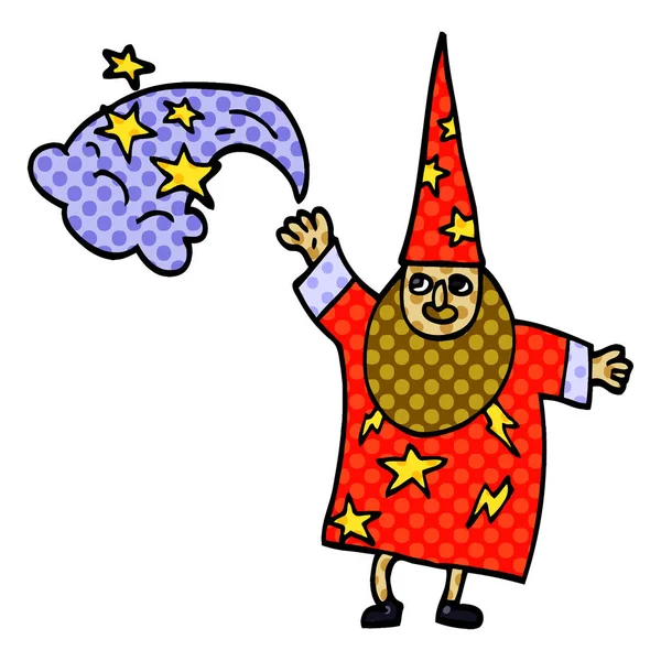 Cartoon Doodle Wizard Casting Spell — Stock Vector