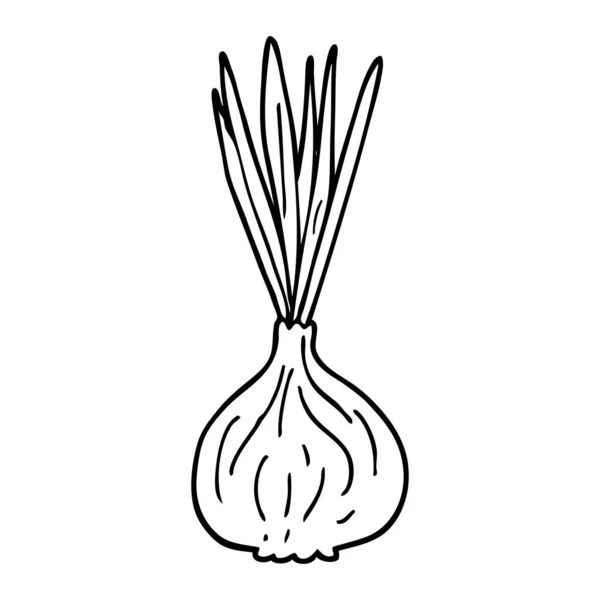 Line Drawing Cartoon Sprouting Onion — Stock Vector