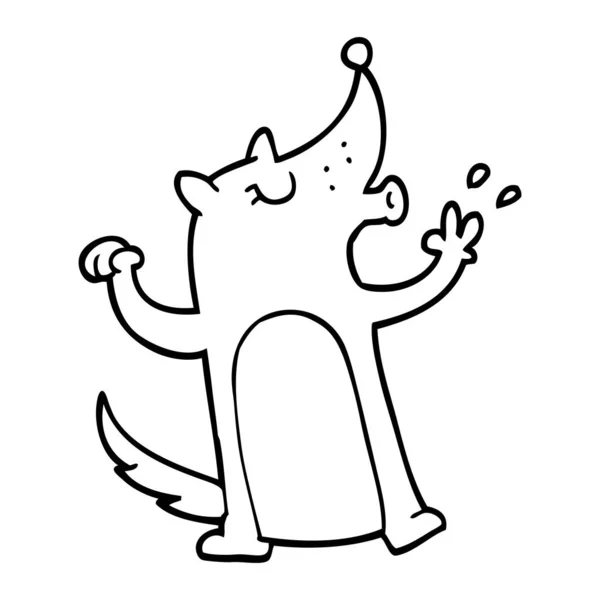 Linha Desenho Desenho Desenho Animado Assobiando Lobo —  Vetores de Stock