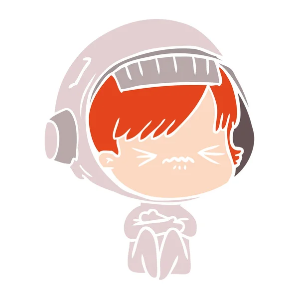 Angry Flat Color Style Cartoon Space Girl — Stock Vector