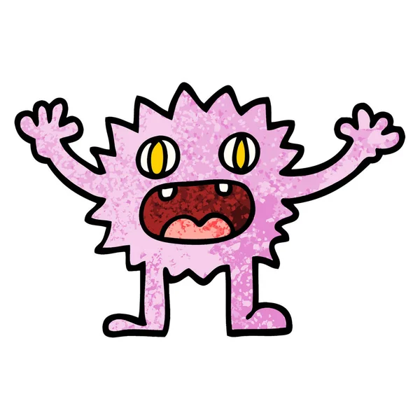 Grunge Texturerat Illustration Tecknad Rolig Furry Monster — Stock vektor