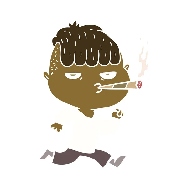 Flache Farbe Stil Cartoon Mann Rauchen Beim Laufen — Stockvektor