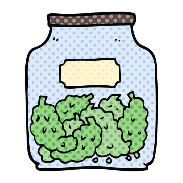 Comic Book Style Cartoon Cannabis Dispensary Jar — Stock Vector