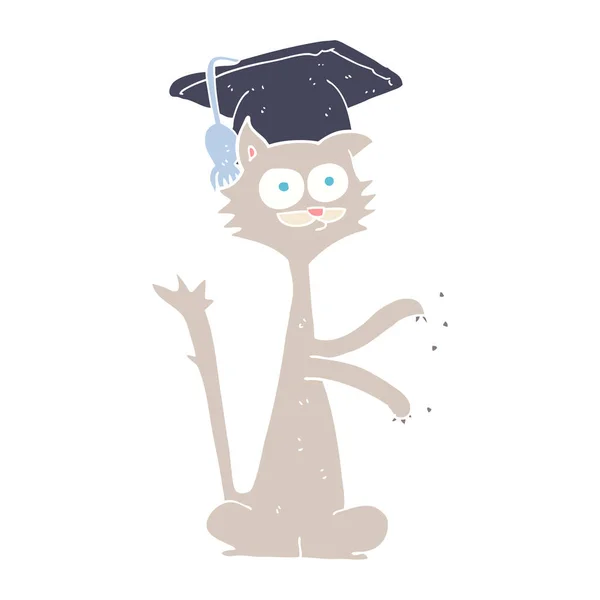 有毕业帽的猫的平色例证 — 图库矢量图片