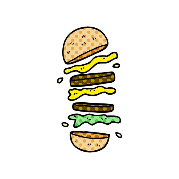 Fumetto Doodle Hamburger Illustrazione — Vettoriale Stock