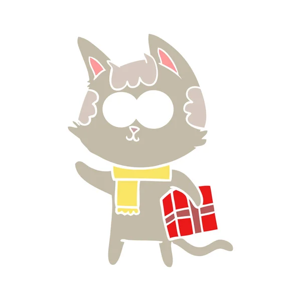 Heureux Chat Dessin Anime Style Plat Couleur Avec Cadeau Noel Image Vectorielle Par Lineartestpilot C Illustration Heureux Chat Dessin Anime Style Plat Couleur Avec Cadeau Noel Image Vectorielle Par Lineartestpilot C Illustration