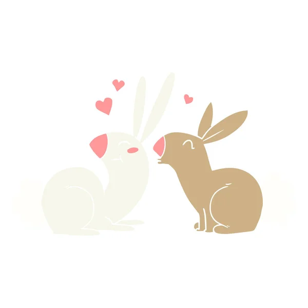 Flat Color Style Cartoon Rabbits Love — Stock Vector