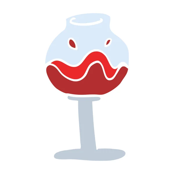 Flat Color Illustration Cartoon Glass Wine — Stock Vector