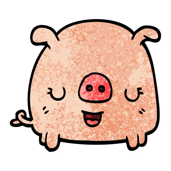 Grunge Textured Illustration Cartoon Pig — стоковый вектор