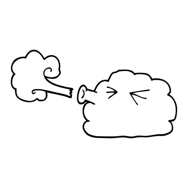 Line Drawing Cartoon Cloud Blowing Gale — Stock Vector