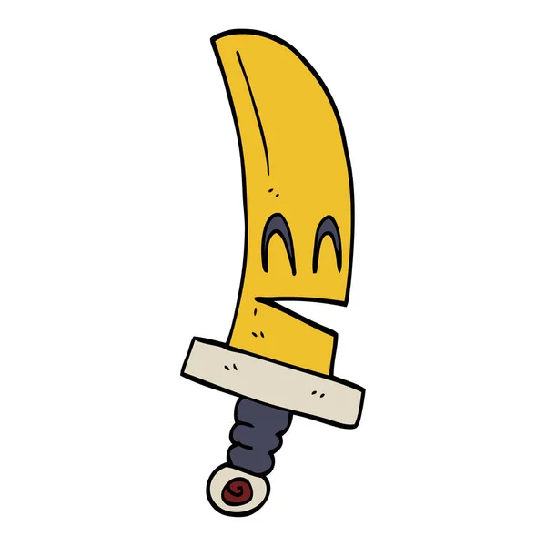 Çizgi Film Doodle Mutlu Büyülü Kılıç — Stok Vektör