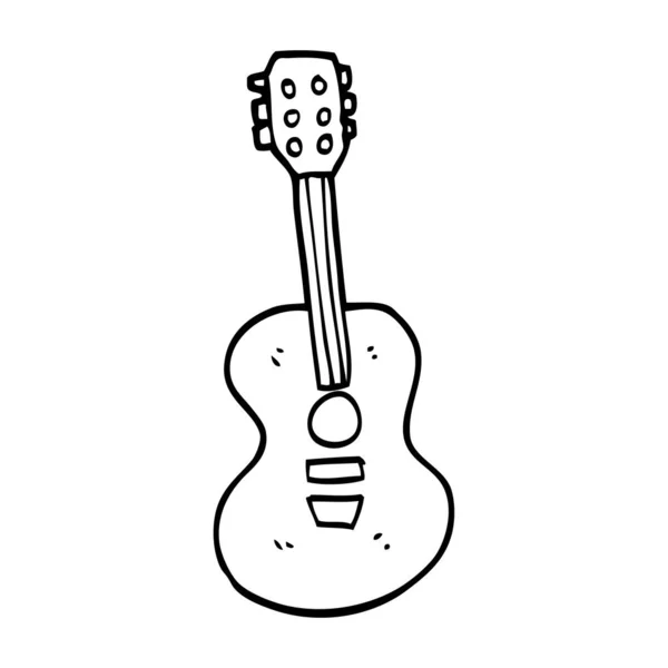 Line Drawing Cartoon Old Guitar — Stock Vector