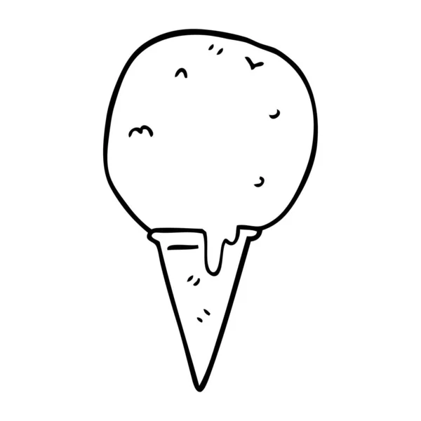 Line Drawing Cartoon Ice Cream Cone — Stock Vector