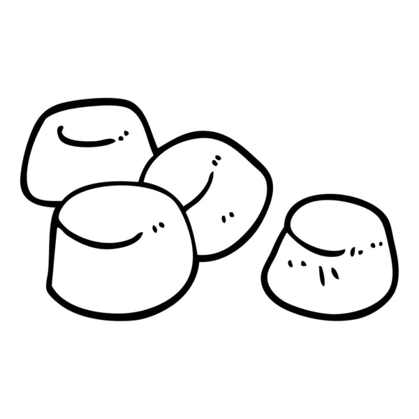 Linea Disegno Cartone Animato Gustosi Marshmallow — Vettoriale Stock