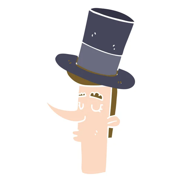 Plat Couleur Style Dessin Animé Homme Portant Chapeau Haut Forme — Image vectorielle