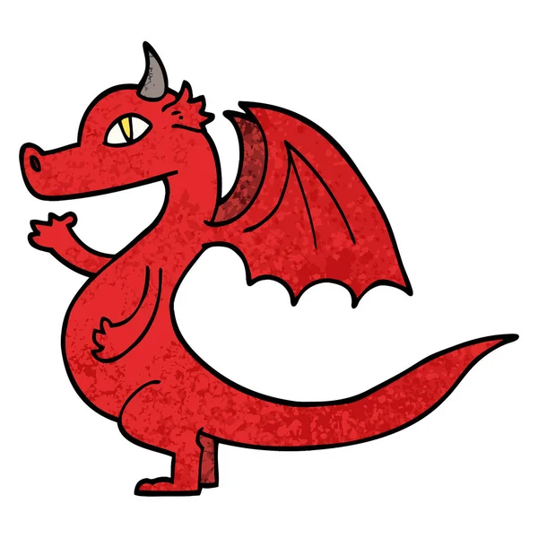 Söt Grunge Texturerat Illustration Tecknad Dragon — Stock vektor