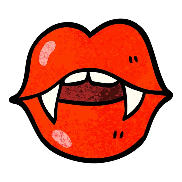 Grunge Textured Illustration Cartoon Vampire Mouth — Stock Vector