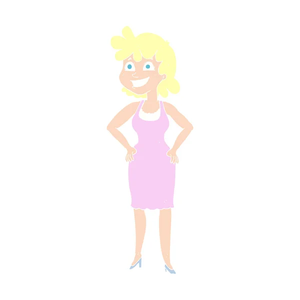 Flachfarbige Illustration Einer Glücklichen Frau Kleid — Stockvektor