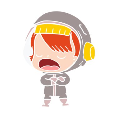 düz renk tarzı çizgi film konuşan astronot