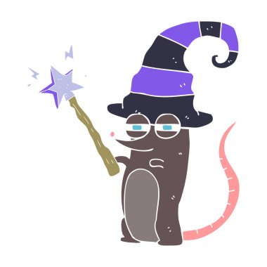 sihirli cadı fare düz renkli çizimi