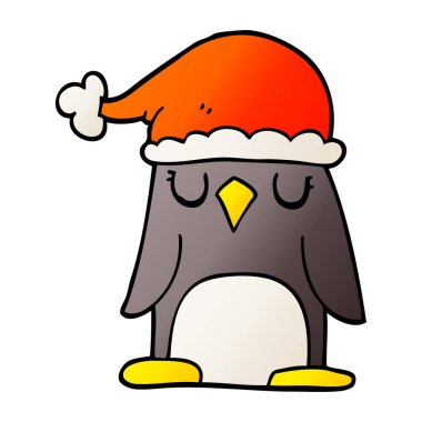 çizgi film doodle Noel şapka giymiş penguen