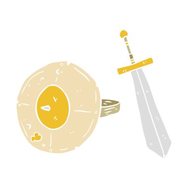 düz renk tarzı çizgi film kalkanı ve kılıcı