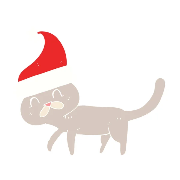 Illustrazione Colori Piatta Del Gatto Che Indossa Cappello Natale — Vettoriale Stock