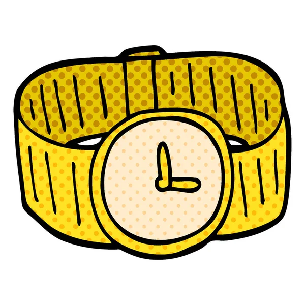 漫画落書きゴールド腕時計 — ストックベクタ
