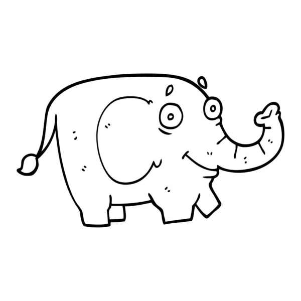 Linea Disegno Cartone Animato Divertente Elefante — Vettoriale Stock