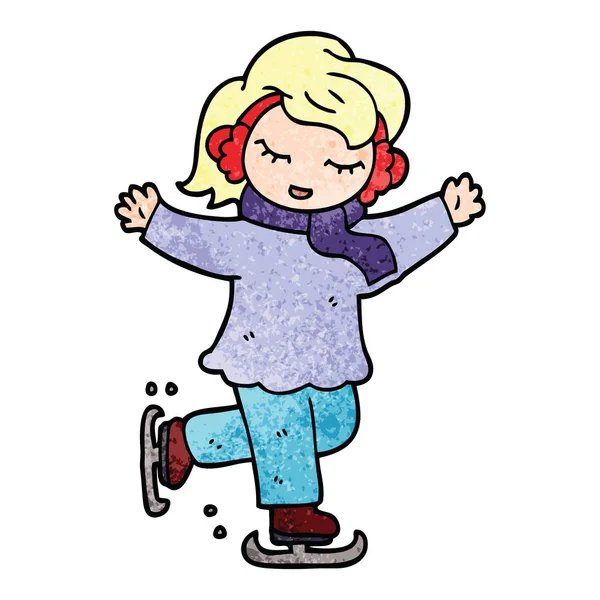 Cartoon Doodle Girl Ice Skating — Stock Vector