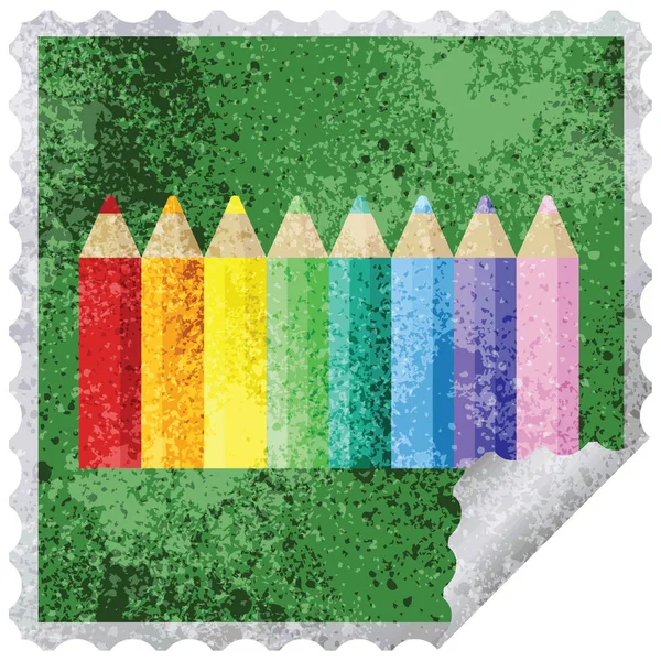 Lápices Color Sello Etiqueta Cuadrada Gráfica — Vector de stock