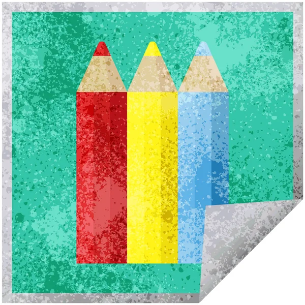 Crayons Couleur Illustration Vectorielle Graphique Carré Autocollant — Image vectorielle