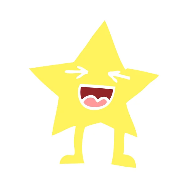 Karakter Bintang Tertawa Kartun Dengan Ilustrasi Warna Datar - Stok Vektor