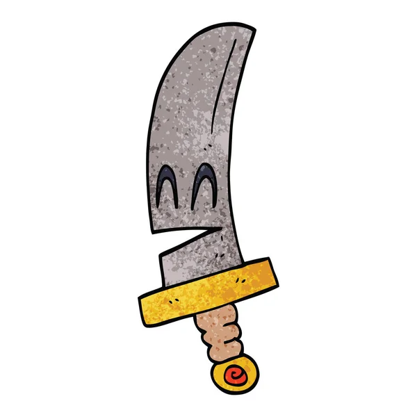 Dibujos Animados Garabato Espada Mágica Feliz — Vector de stock