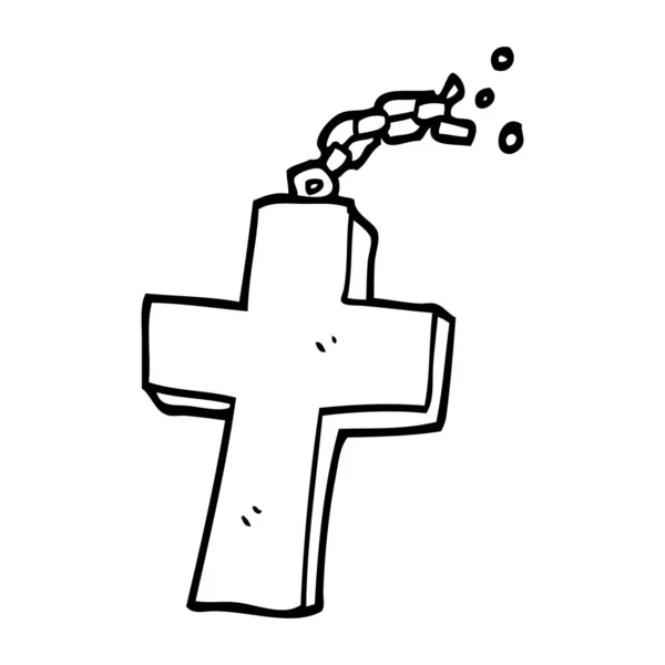 チェーン上の線画漫画十字架 — ストックベクタ