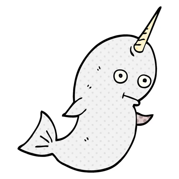 Cartoon Doodle Weißer Narwhal — Stockvektor