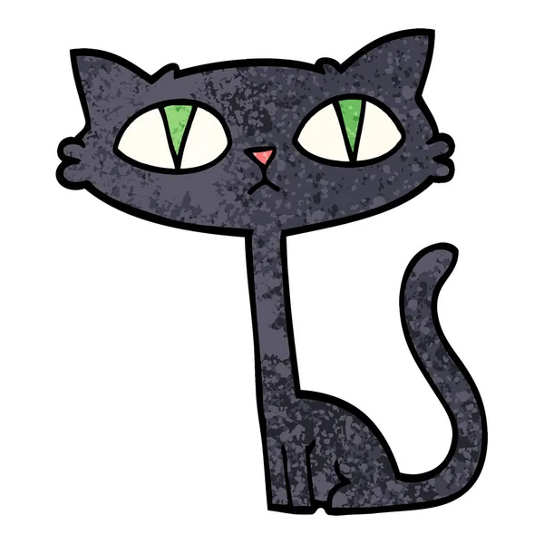 Teksturowanej Ilustracja Kreskówka Halloween Czarny Kot — Wektor stockowy