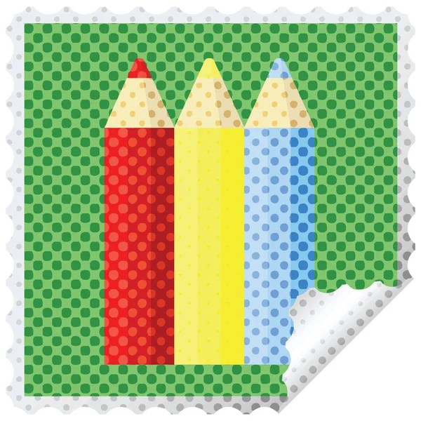 Color Pencils Graphic Square Sticker Stamp — Stock Vector