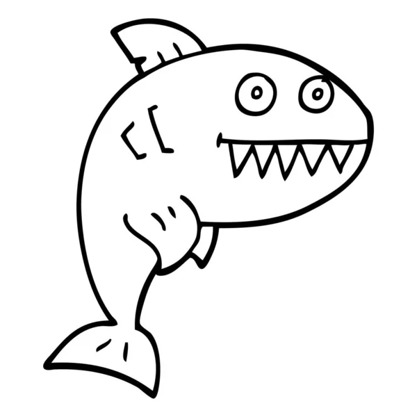 Dessin Ligne Dessin Animé Requin Mortel — Image vectorielle