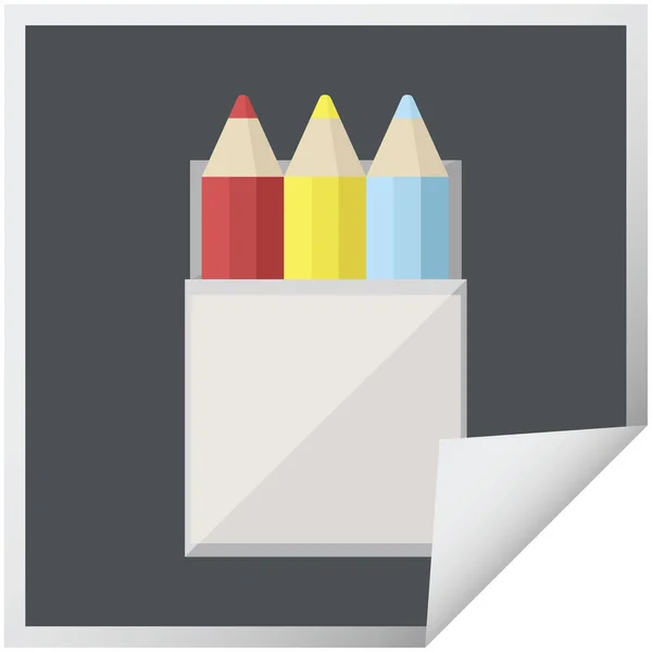 Упаковка Цветных Карандашей Графические Векторные Иллюстрации Квадратные Наклейки — стоковый вектор