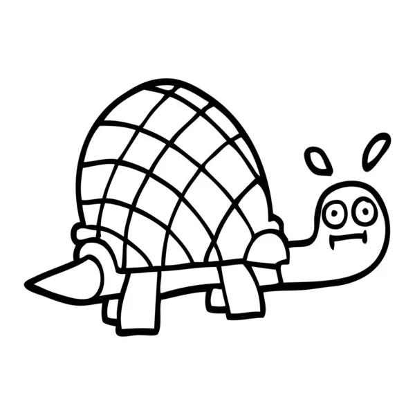Linea Disegno Cartone Animato Divertente Tartaruga — Vettoriale Stock