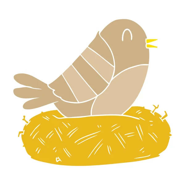 Dessin Animé Oiseau Assis Sur Son Nid Image Vectorielle
