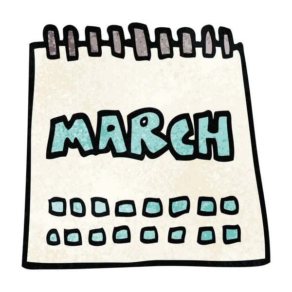 Kreskówka Doodle Kalendarz Wyświetlono Miesiąca Marca — Wektor stockowy