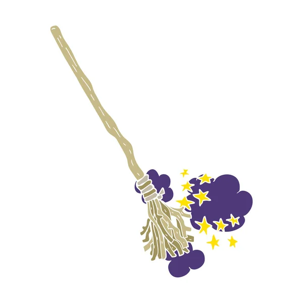 Flat Color Illustration Magical Broom — Stock Vector