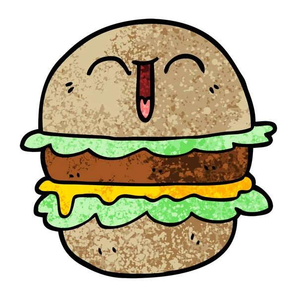 Grunge Texturerat Illustration Tecknad Burger — Stock vektor