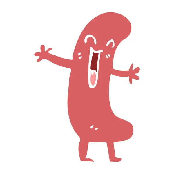 Flat Color Illustration Cartoon Happy Sausage — Stock Vector