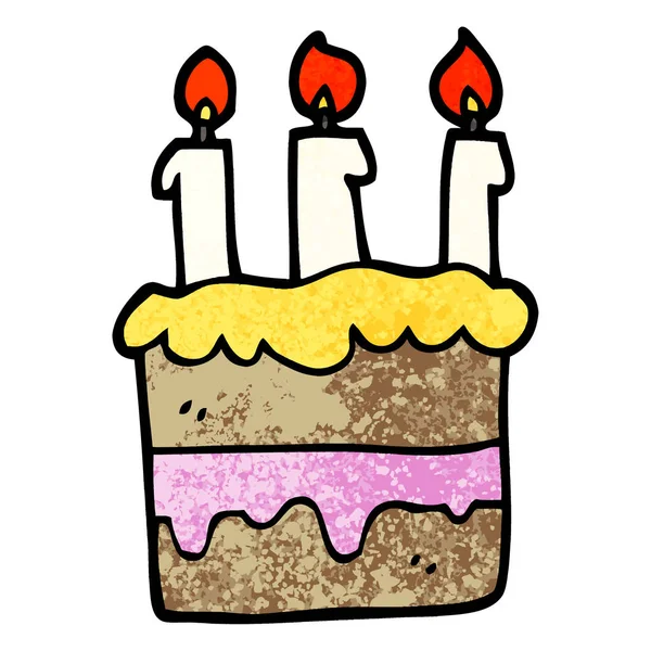 Grunge Strutturato Illustrazione Cartone Animato Compleanno Torta — Vettoriale Stock